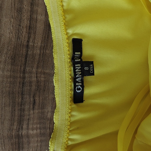 EUC Asymmetrical pleated yellow strapless dress - Picture 3 of 10